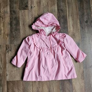Vintage Baby Casual Time Pink Hooded Jacket Size 24M Lined Button Accents EUC